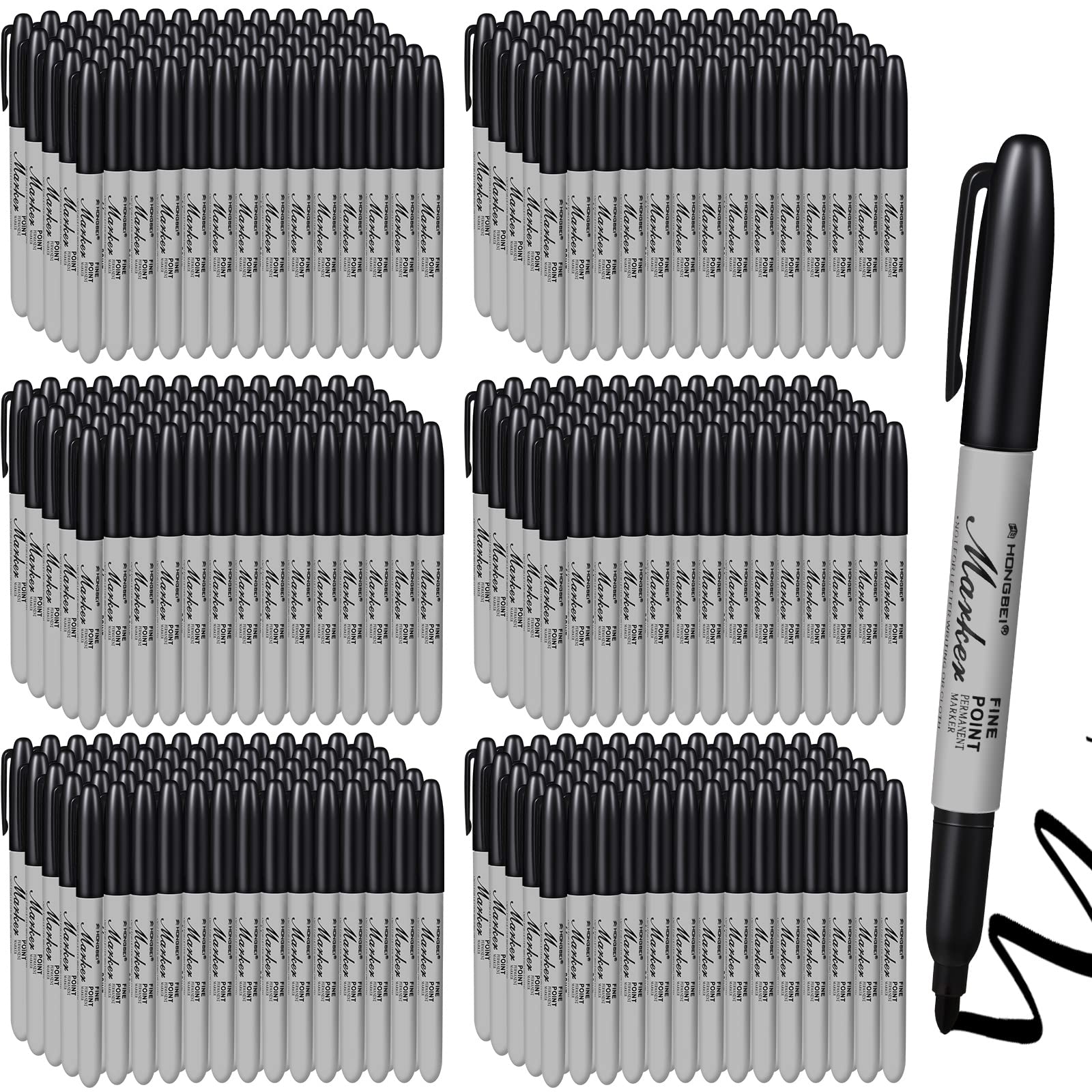 Permanent Markers Bulk Black Permanent Marker Set Fine Point Marker Pens Work On Wood, Metal, Stone, Glass(300 Pack)