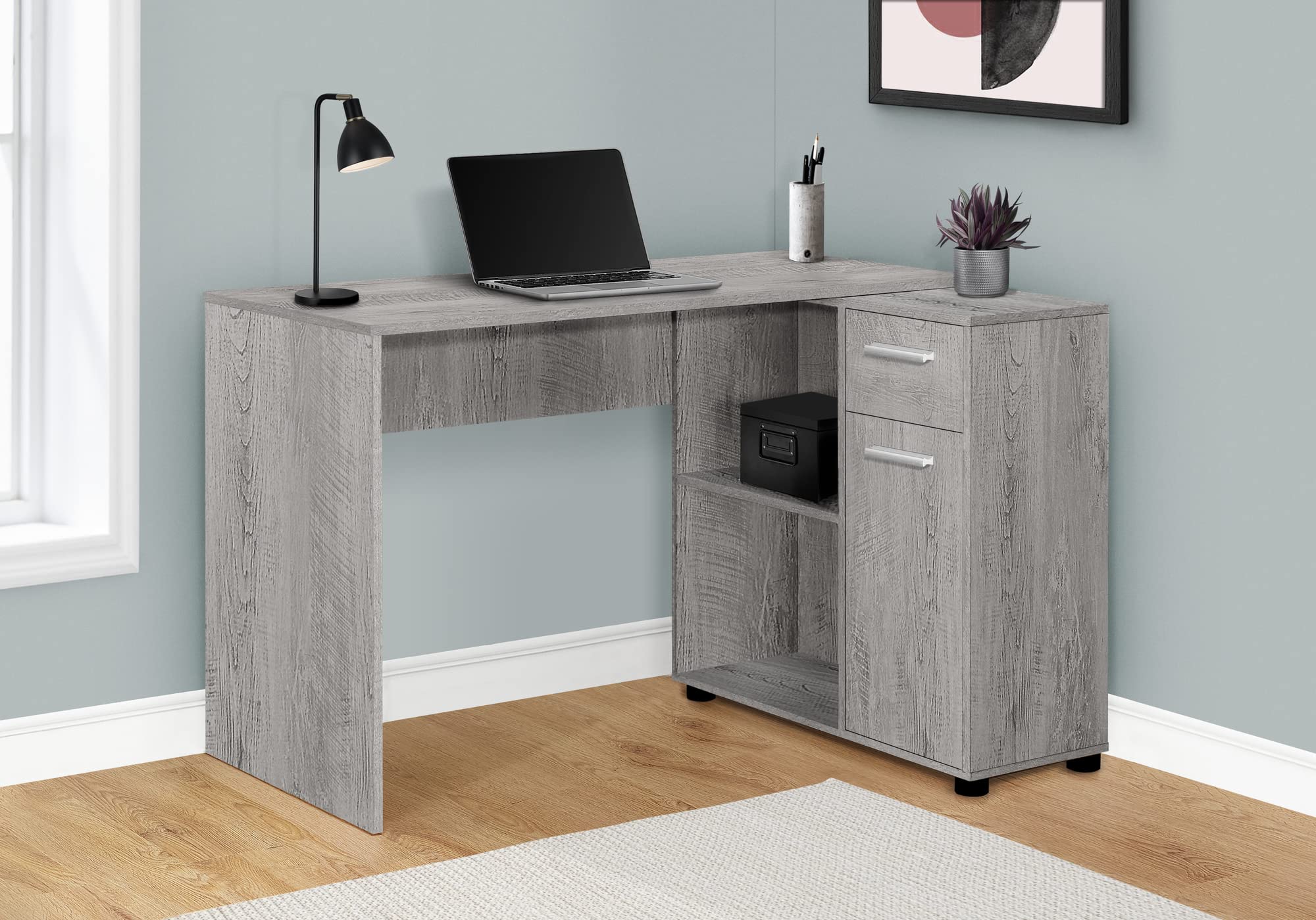 Monarch Specialties I 7346 Computer Desk, Home Office, Corner, Storage Drawers, 46' L, L Shape, Work, Laptop, Laminate, Grey, Contemporary, Modern
