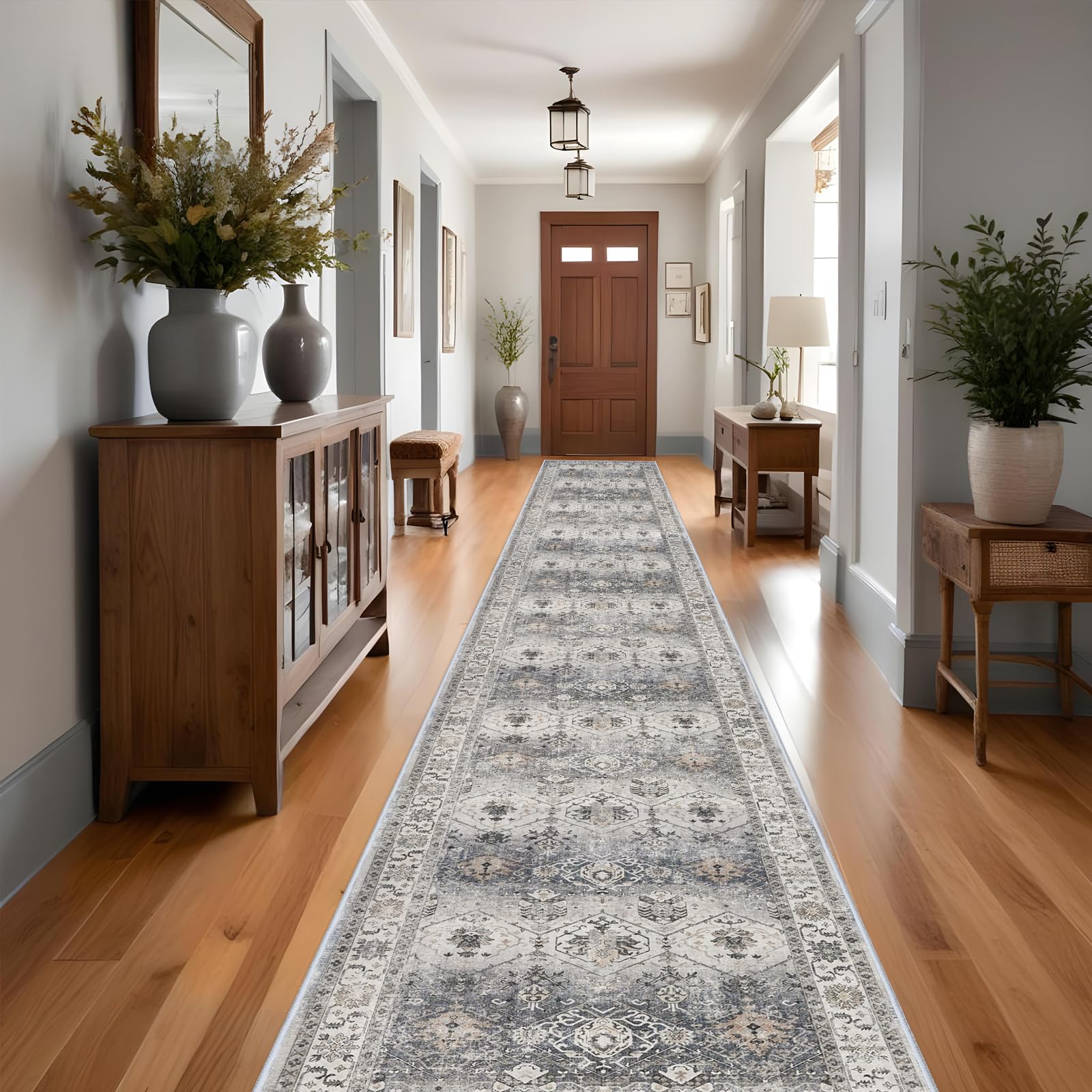 Washable Runner Rug 3x20 - Hallway Runner Rug Kitchen Rugs and Mats Non Skid Washable Waterproof Carpet Runner for Living Room B