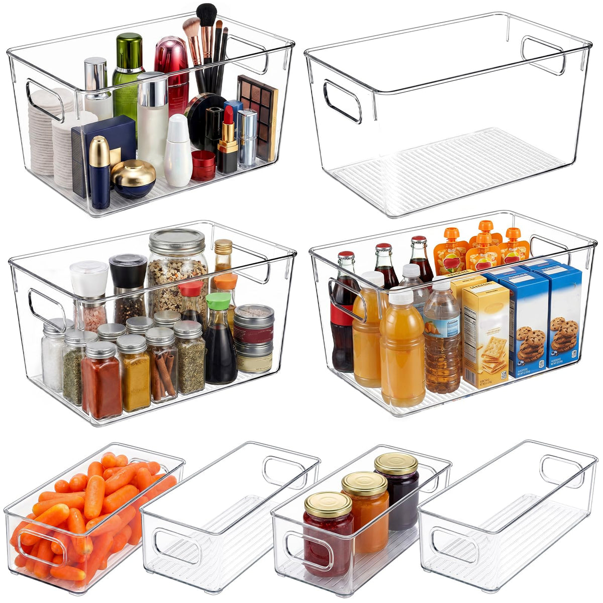 YKIOKE 8 Pack Clear Plastic Storage Bins with Handles, Stackable Organizer