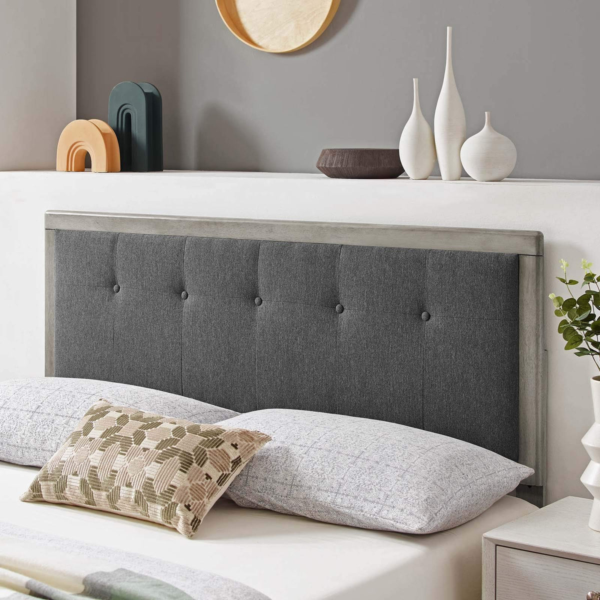 Modway Draper Tufted Twin Fabric And Wood Headboard In Gray Charcoal