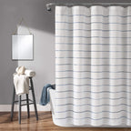 Lush Decor Ombre Stripe Yarn Dyed Cotton Shower Curtain, 72' W X 72' L, Navy & Multi - Colorful Tufted Stripes - Ombre Shower