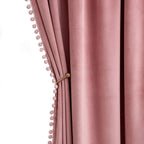 MIULEE Blush Pink Pom Pom Velvet Curtains for Bedroom/Living Room Darkening Thermal Insulating 96 Inches Long Blackout Curtains 