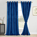 DWCN Velvet Curtains Extra Wide - Blue Blackout Privacy Protect Window Drapes Thick Grommet Tieable Light Blocking Curtains & Dr