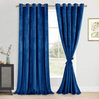 DWCN Velvet Curtains Extra Wide - Blue Blackout Privacy Protect Window Drapes Thick Grommet Tieable Light Blocking Curtains & Dr