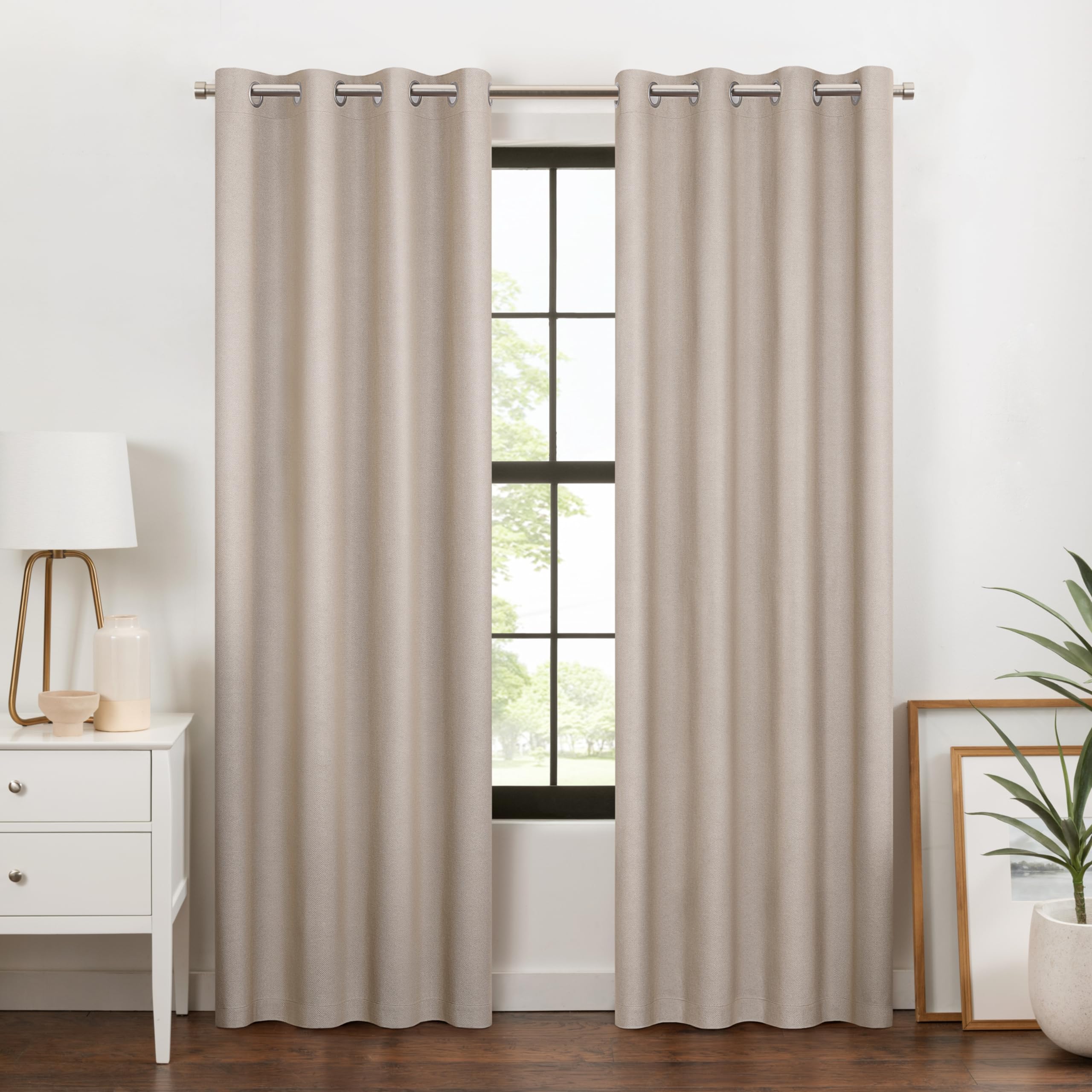 Eclipse 100% Blackout Curtain, Larissa Solid Grommet Curtain, 84 in Long x 50 in Wide, Textured 100% Blackout Curtain, Thermal I