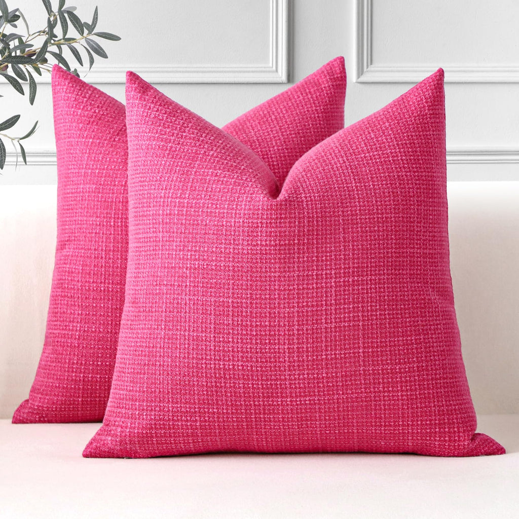 OTOSTAR Pack of 2 Throw Pillow Covers 20x20 Inch Linen Hot Pink Pillowcases Farmhouse Decorative Solid Pillow Covers 50x50 cm Sq