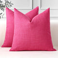 OTOSTAR Pack of 2 Throw Pillow Covers 20x20 Inch Linen Hot Pink Pillowcases Farmhouse Decorative Solid Pillow Covers 50x50 cm Sq