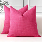 OTOSTAR Pack of 2 Throw Pillow Covers 20x20 Inch Linen Hot Pink Pillowcases Farmhouse Decorative Solid Pillow Covers 50x50 cm Sq