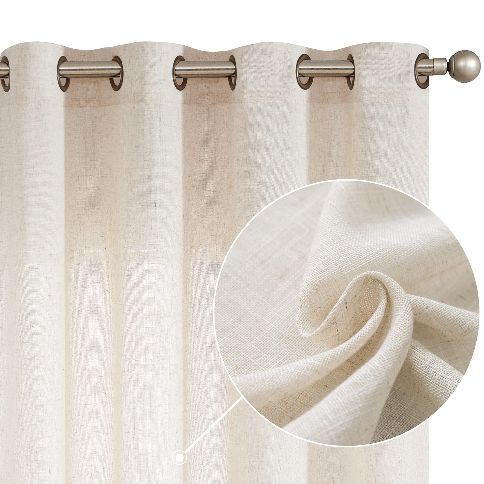 Jinchan Linen Beige Curtains 54 Inch Long For Living Room Bedroom Farmhouse Grommet Top Light Filtering Window Drapes Lined Curt
