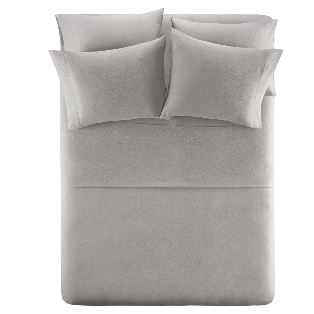 Comfort Spaces Cotton Flannel Breathable Warm Deep Pocket Sheets with Pillow Case Bedding, Cal King, Grey Solid 4 Piece