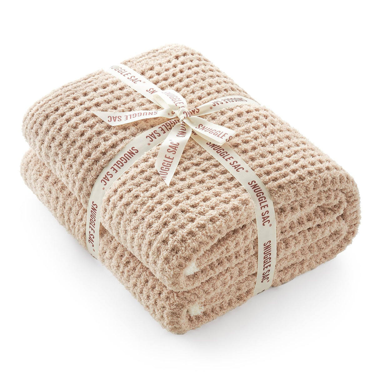 Snuggle Sac Waffle Throw Blanket For Couch Bed Sofa 50X60 Inches, Reversible Beige Blanket Microfiber Fluffy Fuzzy Cozy Knit Sof