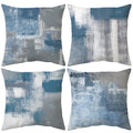 Set Of 4 Blue And Grey Abstract Art Artwork Pillow Cover 18 X 18 Inch, Gallery Modern Decorative Throw Pillows Cushion Cover For