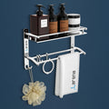 Arena Double Layer Bathroom Organiser With Drill, Heavy Duty Bathroom Shelf Rack With Stainless Steel Material With Clothes Hang