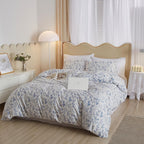 Lifetb Boho Floral Duvet Cover Twin Soft Cotton Blue Floral Bedding Sets Vintage Style Chic Flower Botanical Duvet Cover Aesthet