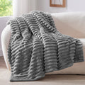 Bedelite Fleece Throw Blanket For Couch, 300Gsm Soft & Warm Fluffy Twin Blanket, Decorative And Giftable Striped Grey Blankets F