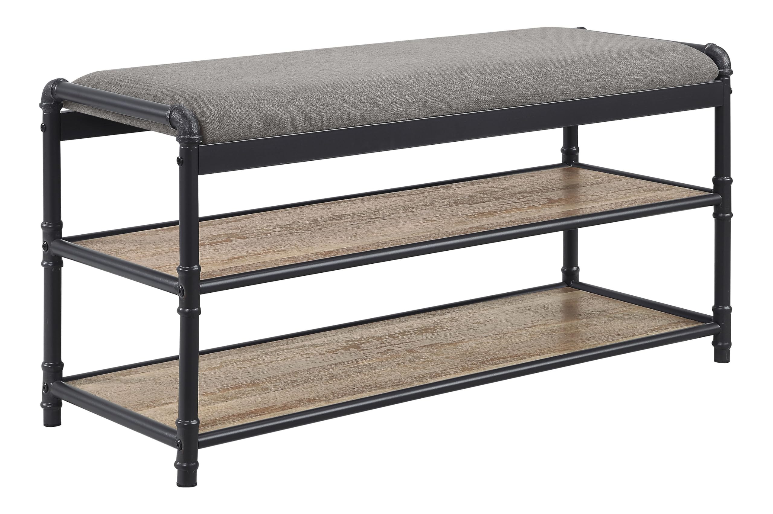 Acme Brantley Shoe Rack with 2 Wooden Shelves in Gray Oak and Sandy Black