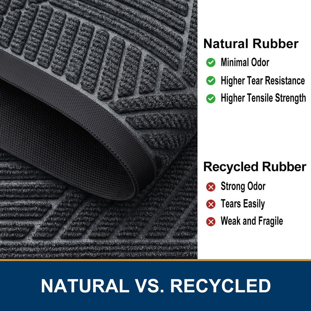Smiry Front Door Mat Outside Entrance, Heavy Duty Sturdy Natural Rubber Doormat, Trap Dirt And Moisture, Easy Clean Low Profile Welcome Floor Mats For Indoor Outdoor Entry, 36X24 Inch, Grey