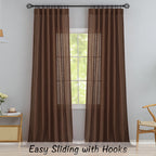 Cocoa Brown Linen Back Tab Curtains 120 Inches Extra Long Ceiling To Floor For Villa Living Room - 2 Panels Hooks Belt Pinch Pleated Easy Sliding Curtains Light Filtering Semi Sheer Drapres 52' X 120'