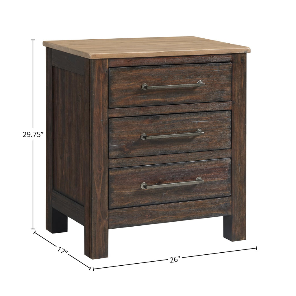 Intercon Transitions Nightstand, 3 Drawer Bedside Table, Brown
