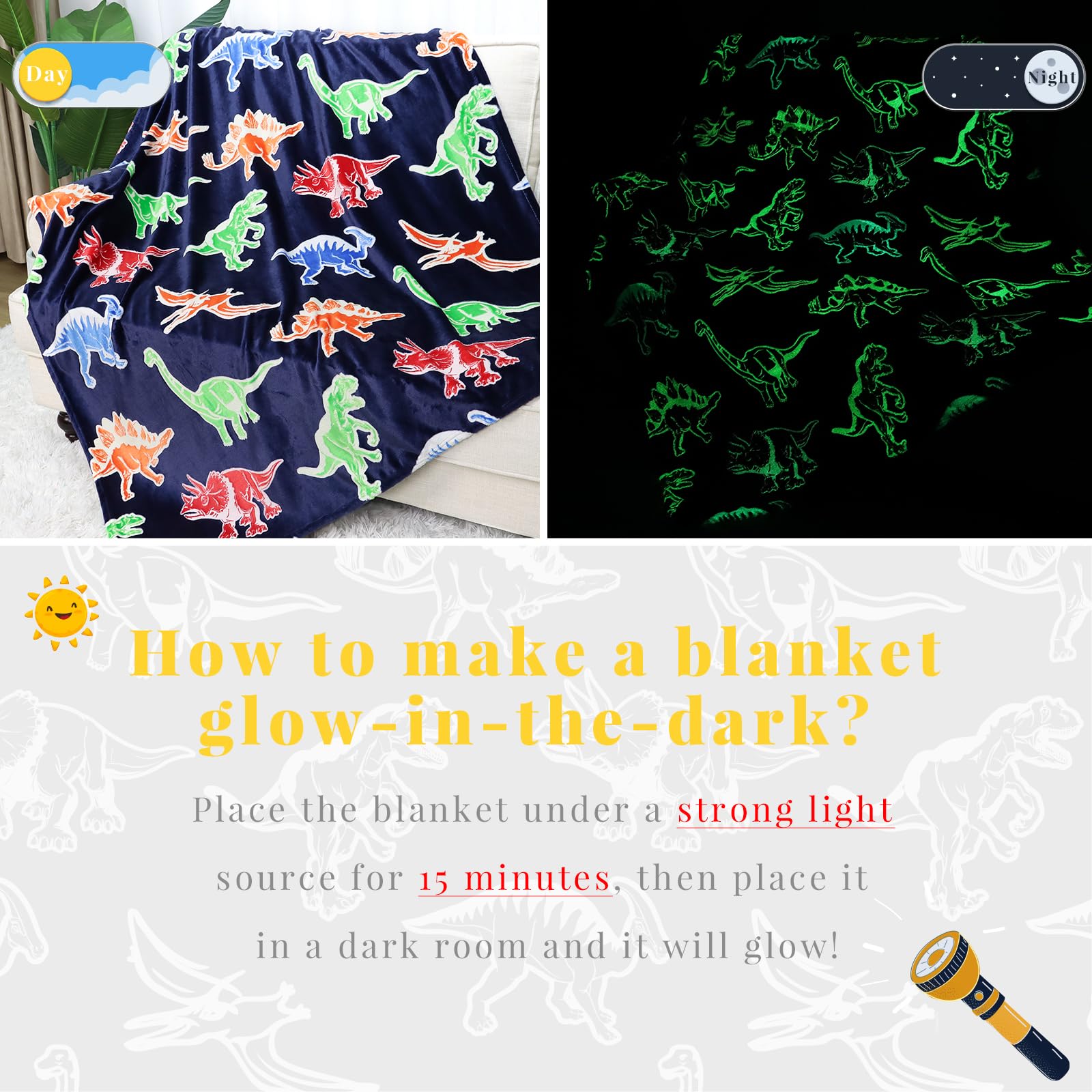 Kivee Dinosaur Blanket For Boys Glow In The Dark Dino Blanket Dinosaur Toys For Teen Boy Gifts Dinosaur Room Decor 40''X50''