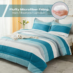 Litanika Teal White Bed Comforter Twin Set, Xl Twin Comforter Striped Bedding Comforter Set, 2 Pieces Lightweight Soft All Seaso