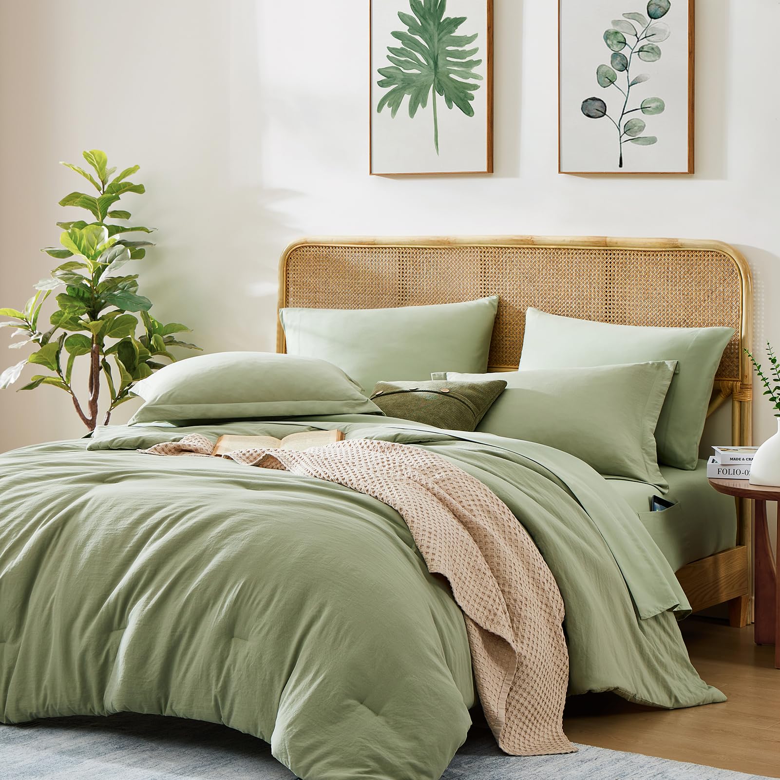 Wrensonge Sage Green Twin Xl Comforter Set, 5 Pcs Soft Microfiber Twin Size Comforter Sets- Twin Comforter, Fitted Sheet, Flat S