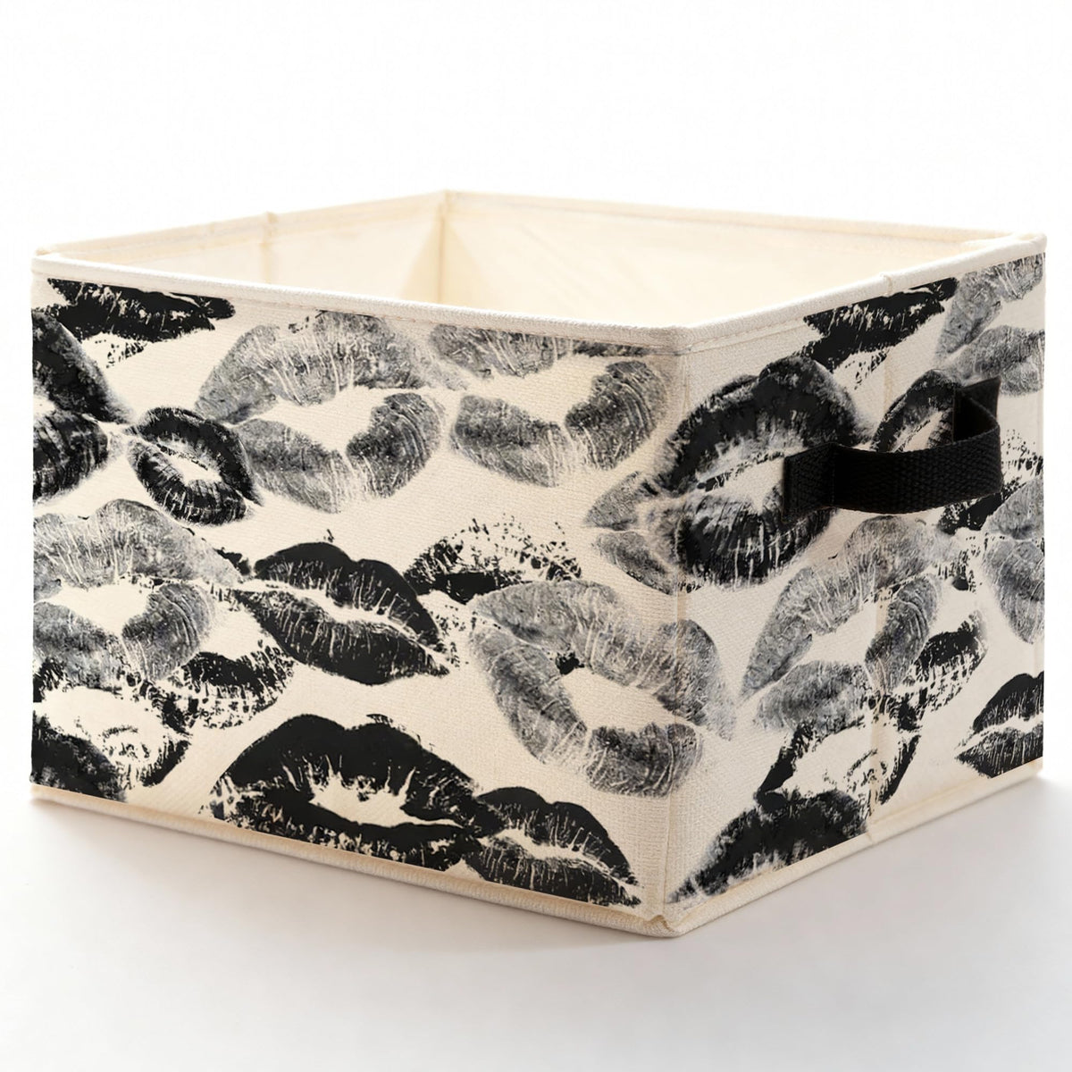 LADOCK Black and White Kiss Lip Storage Bins Box, Toybox for Girls, Retro Trendy Girly Lips Print Foldable Baskets Organizer wit