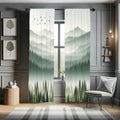 Ambesonne Green Window Curtains, Contemporary Minimalist Lands of Wild Forest and Misty Mountain Range Print, Lightweight Decora