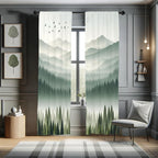 Ambesonne Green Window Curtains, Contemporary Minimalist Lands of Wild Forest and Misty Mountain Range Print, Lightweight Decora