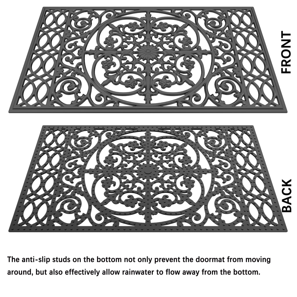 Fiozor Original Rubber Door Mat,Easy Clean,Waterproof Doormats For Patio,Entry,Deck (Black Flower, 30 * 18')