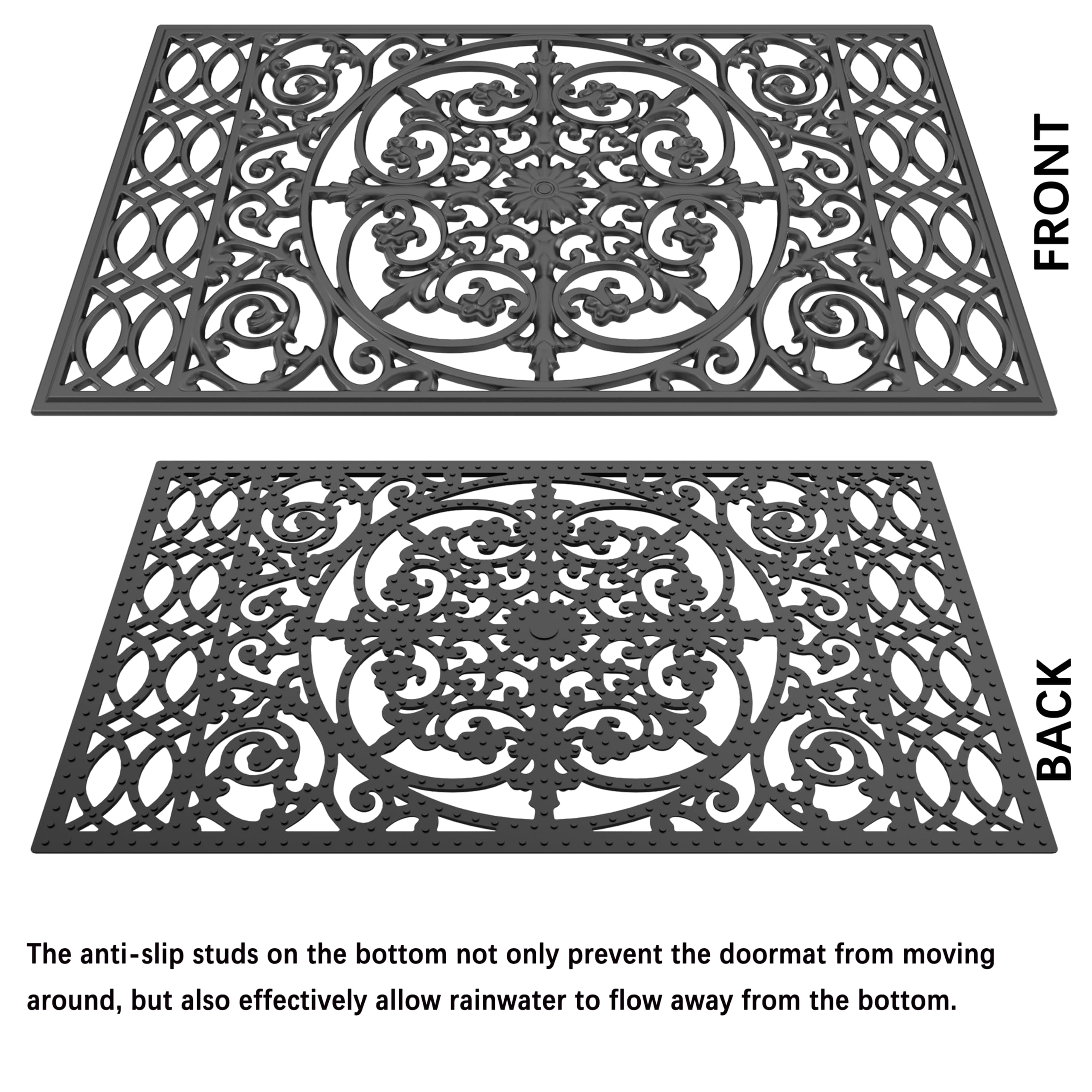 Fiozor Original Rubber Door Mat,Easy Clean,Waterproof Doormats For Patio,Entry,Deck (Black Flower, 30 * 18')