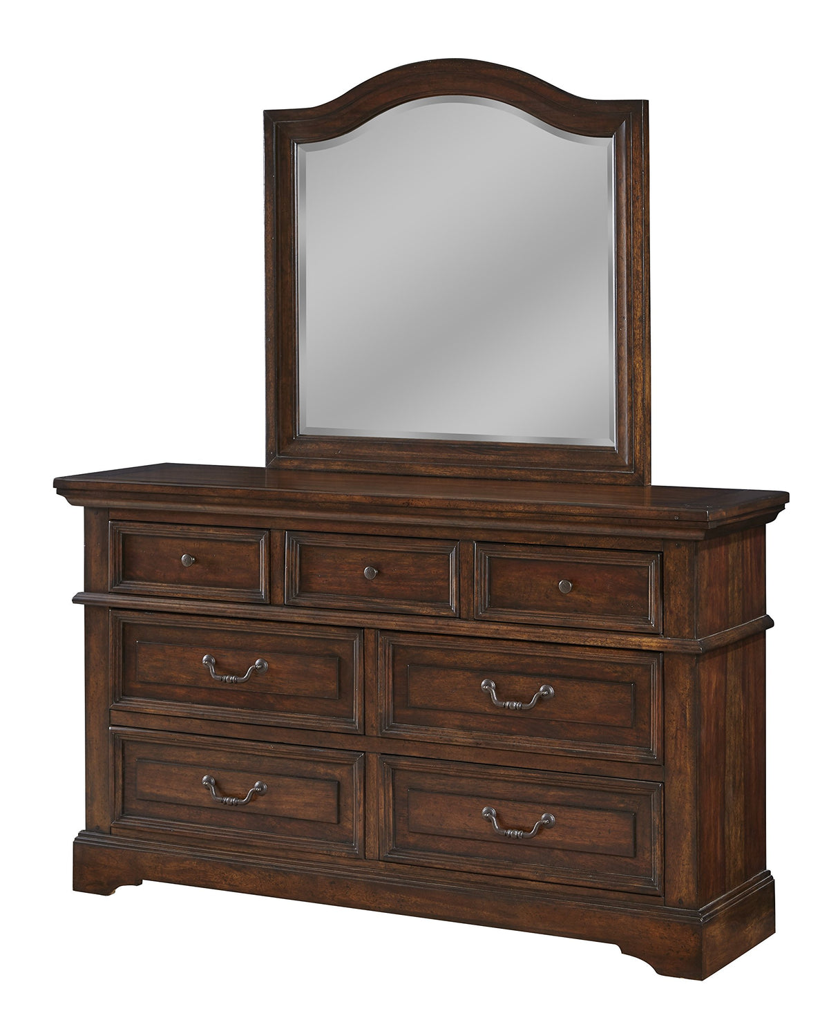 American Woodcrafters Stonebrook Dresser & Mirror, Tobacco