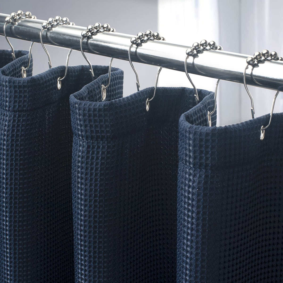 Amazerbath Waffle Shower Curtain, Navy Blue Shower Curtain Fabric Shower Curtain With Waffle Weave Heavy Duty Hotel Quality Bath