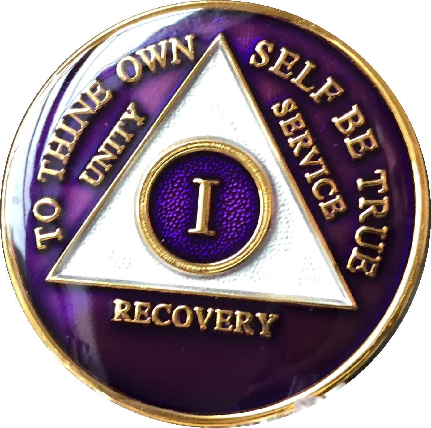 1 Year Aa Medallion Metallic Purple Tri-Plate Gold Plated Chip