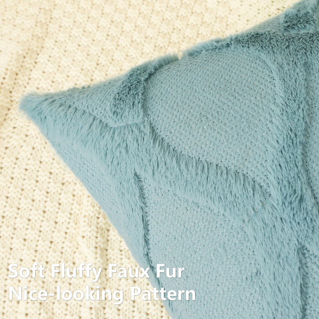 Decoruhome Spring Throw Pillow Covers 20X20 Inch Set Of 2, Soft Plush Faux Fur Wool Aqua Couch Pillow Covers, Decorative Pillow Cases For Bed Sofa Living Room Home Decor