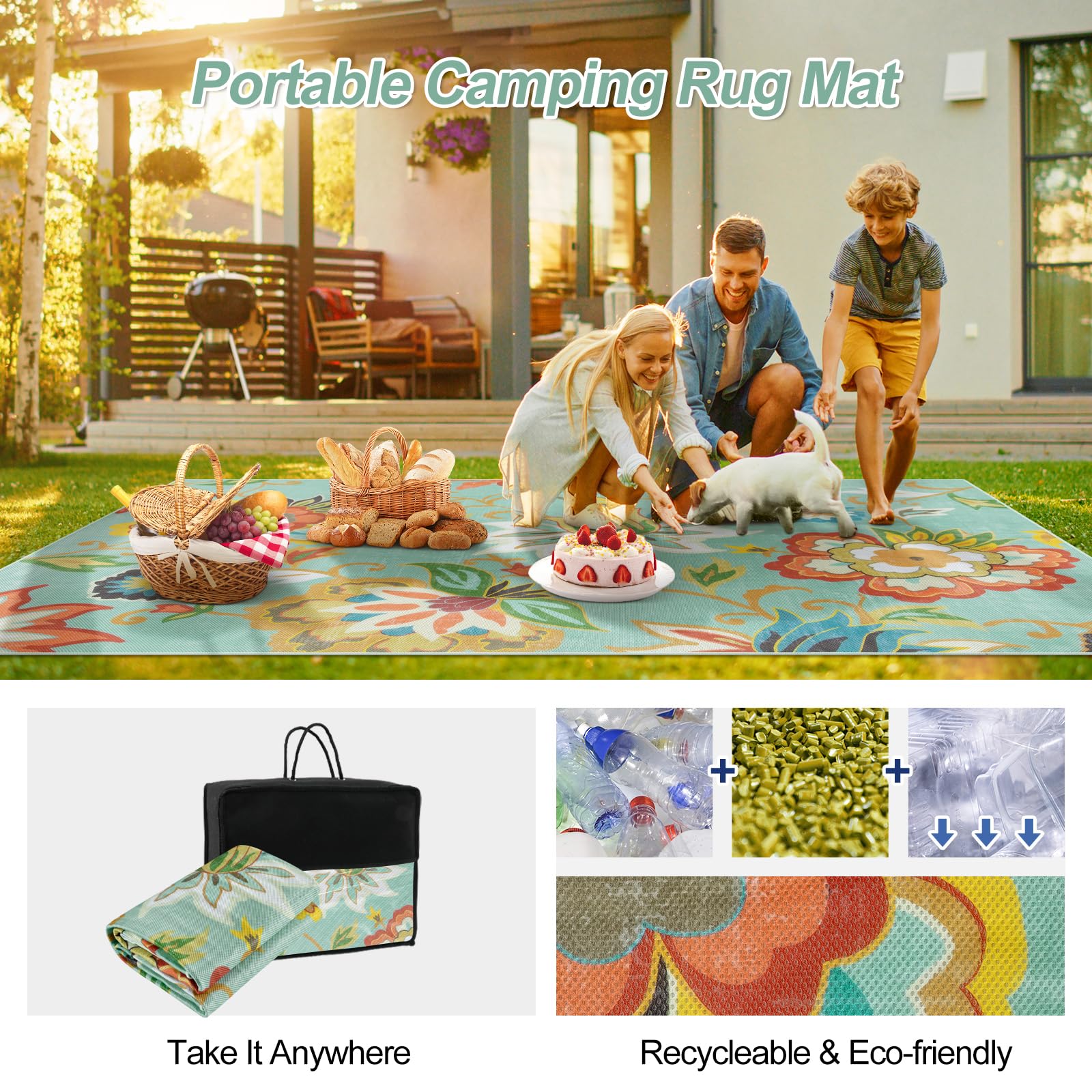 Lahome Floral Indoor Outdoor Rugs, 6X9Ft Non Slip Outdoor Patio Rug For Balcony Deck, Soft Outdoor Area Rug For Camping Picnicbackyard, Rv Outdoor Rugs For Living Room Dining Bedroom,Multi