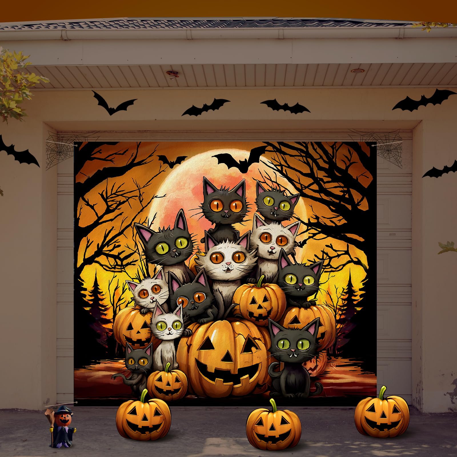 Preboun 7 X 8 Ft Halloween Garage Door Cover Decorations Hanging Halloween Single Garage Door Banner Horror Night Halloween Back