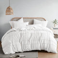 Comfort Spaces White Full Size Duvet Cover Set - 3-Pc Pintuck Pleated Duvet Cover Full, All Season Lightweight, Extra Softness Pre-Washed Microfiber Full Bed Cover Shams, Full