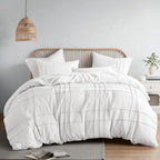 Comfort Spaces White Queen Size Duvet Cover Set - 3 Pieces Pintuck Pleated Duvet Cover Queen, All Season Lightweight, Extra Softness Pre-Washed Microfiber Queen Bedding Cover Shams, Full/Queen