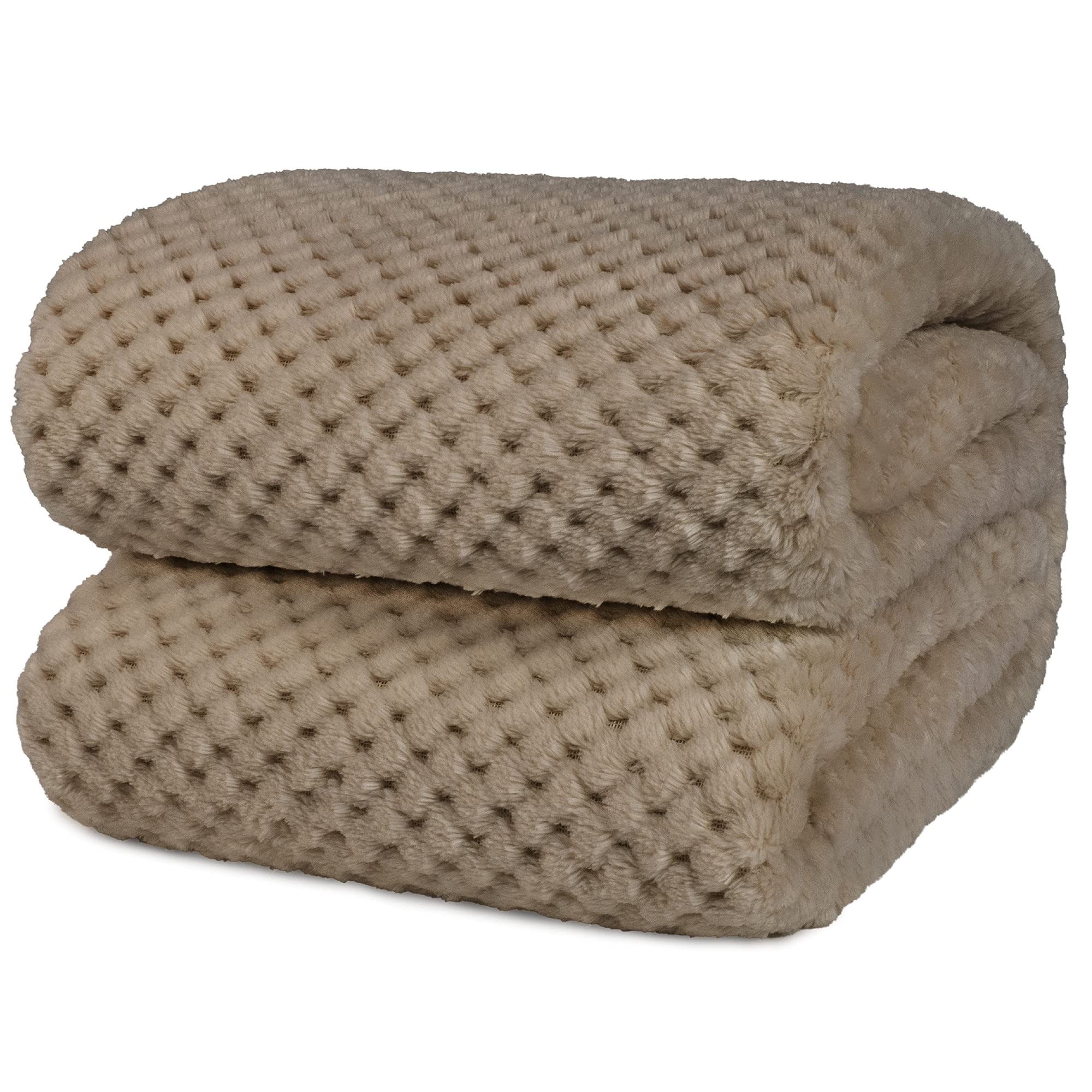 Pavilia Waffle Fleece Throw Blanket For Couch Twin Bed Tan Taupe, Super Soft Fuzzy Cozy Blanket Sofa, Plush Warm Cute Decorative