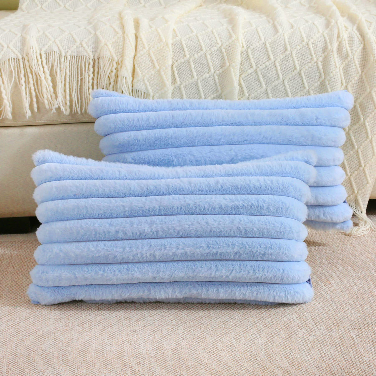 Futei Light Blue Striped Decorative Throw Pillow Covers 12X20 Inch Set Of 2,Rectangle Spring Decorations Couch Lumbar Pillowcase