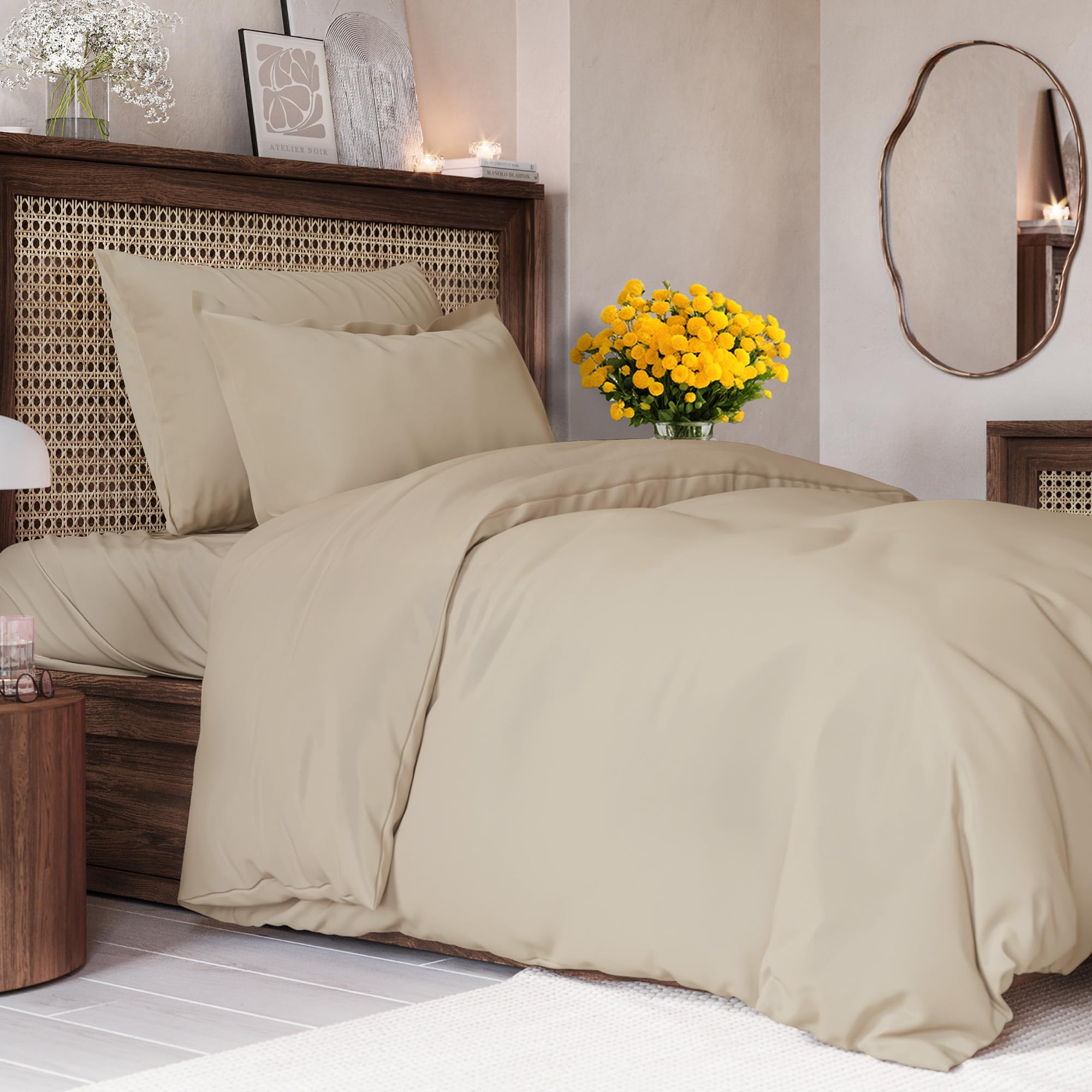 Duvet Cover Twin Size Set - Extra Soft Twin/Twin Xl Size Duvet Cover - 68' X 90' Twin Duvet Cover W/ 1 Pillow Sham - Easy Care & Fade Free - Hotel Luxury Duvet Cover W/ Zipper Closures & Ties (Wheat)