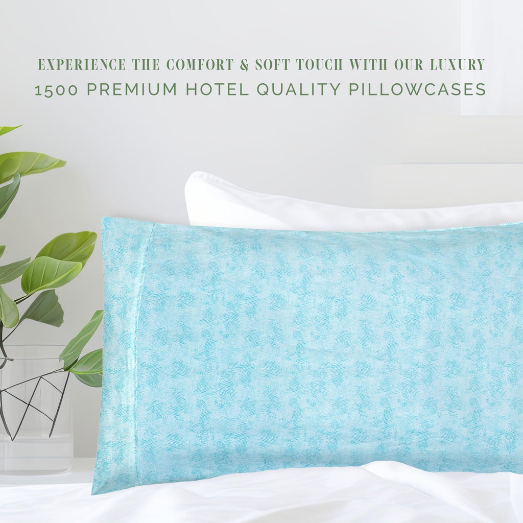 Elegant Comfort Ultra Soft Set Of 2 Sea Waves Print Pillowcases - 1500 Premium Hotel Quality Microfiber, Soft And Smooth Envelope Closure 2-Piece Pillow Covers - King, Wave Aqua