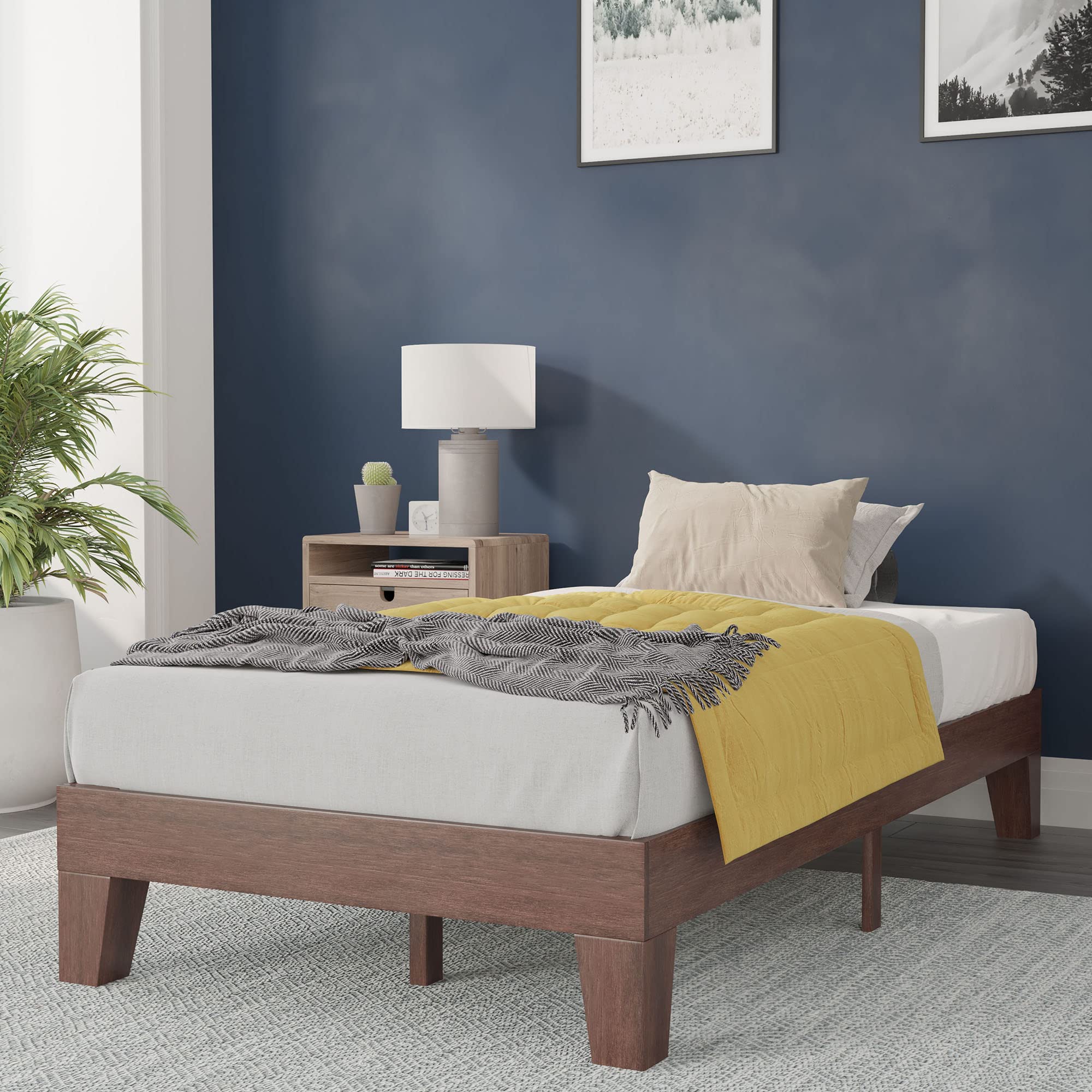Flash Furniture Evelyn Wooden Platform Bed - Walnut Finish - Twin - Wooden Slat Support - No Box Spring Required - Easy Assembly