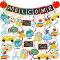 FOIMAS Back to School Hanging Decoration Banner and Swirl Welcome to School Bunting Banner Decor for Back to School Kindergarten