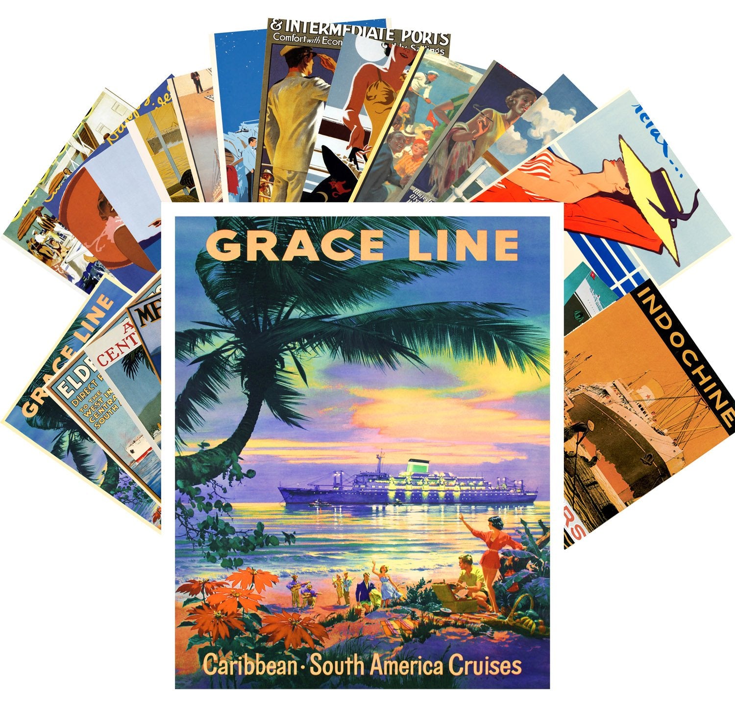 Vintage Postcards 24 Pcs Vintage Travel Posters Ocean Cruises Sea Liner