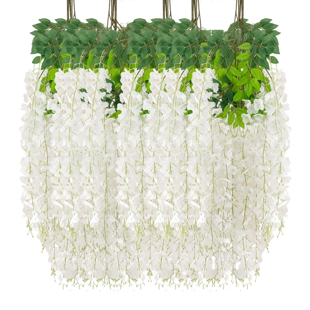 24 Pack White Flower Vines, White Wisteria Hanging Flowers, Fake White Wisteria, 3.77 Feet White Artificial Wisteria Flowers, Wh