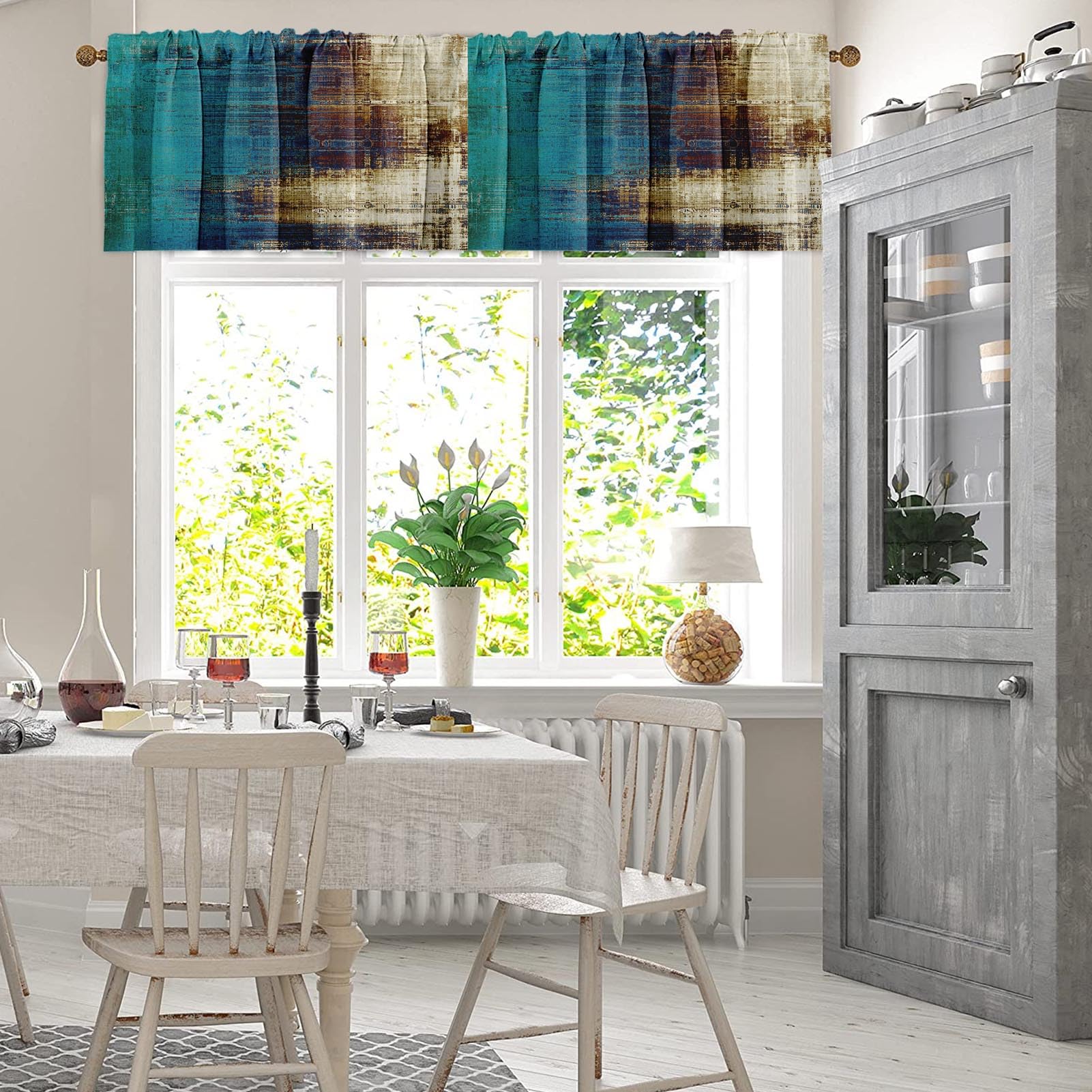 Emvency 2 Pack Valances Window Treatments, Vintage Yellow Beige Abstract Blackout Drapes Adjustable Curtain Valances For Windows