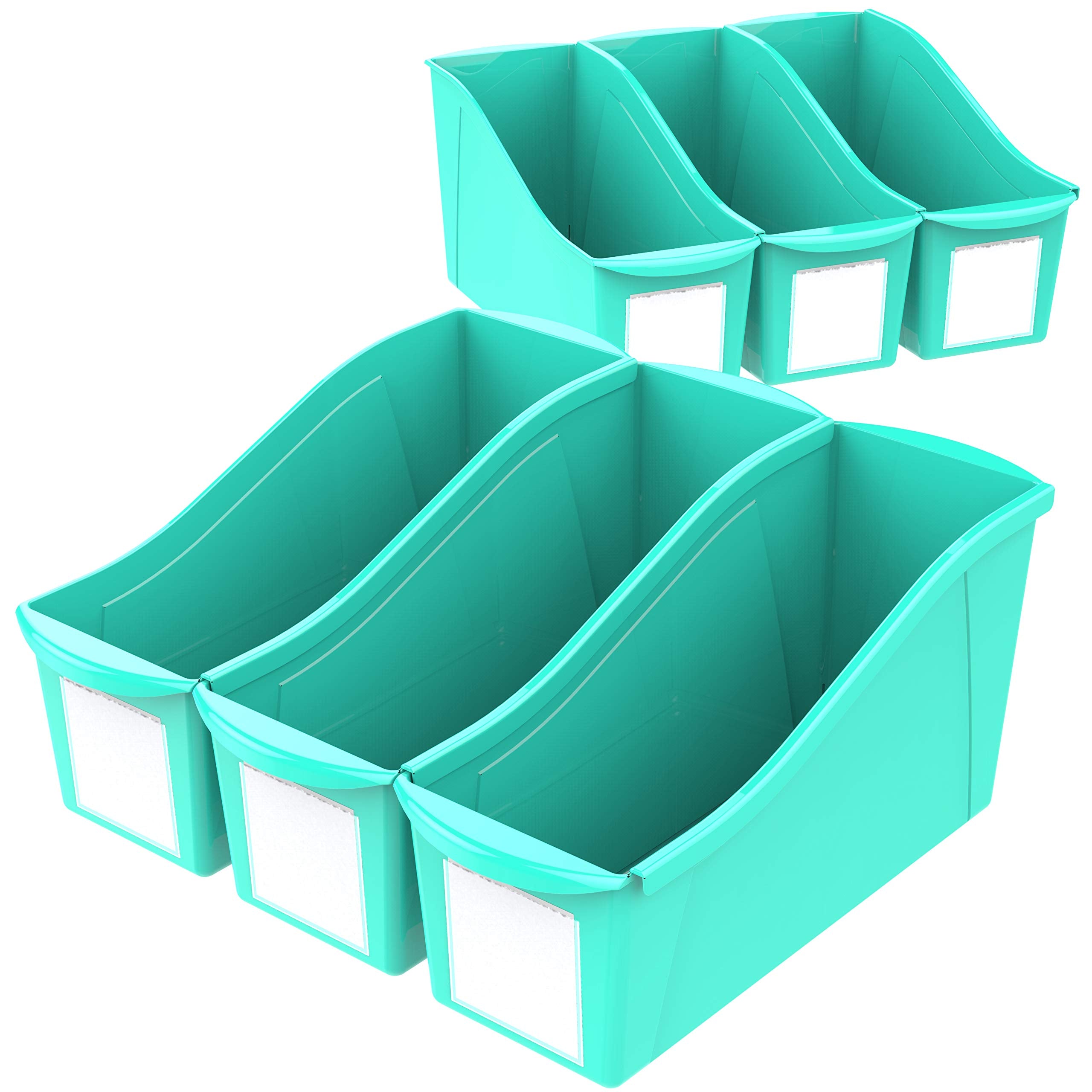 Storex Large Book Bin, Interlocking Plastic Organizer For Home, Office And Classroom, Teal, 6-Pack (71120U06C)